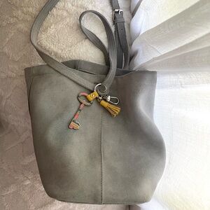 Urban Outfitters Suede Purse Fossil Bag Charm Keychain Gray Leather Bucket Bag